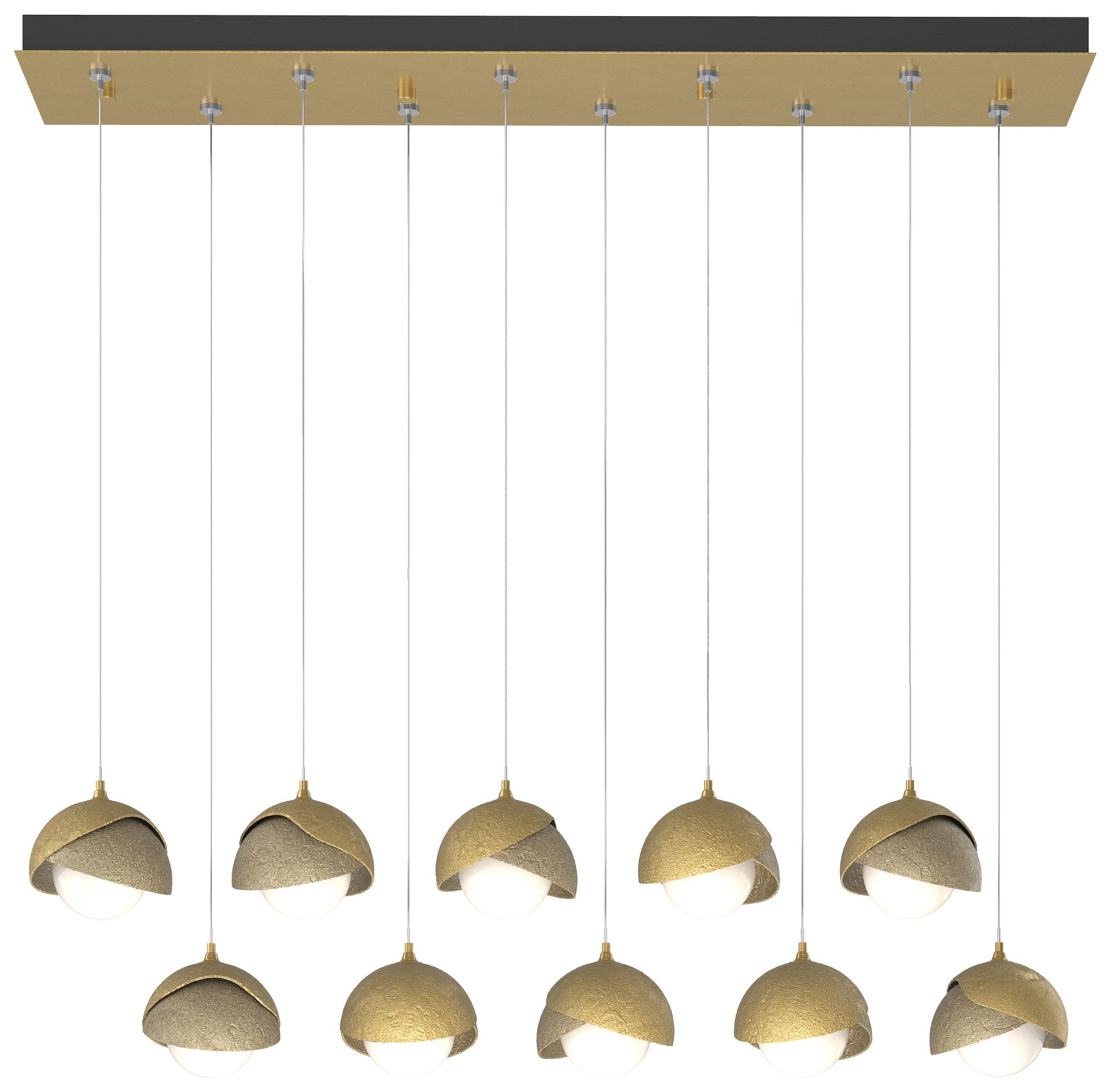 Brooklyn 10-Light Double Rectangular Pendant Brass Gold Opal Made to Order