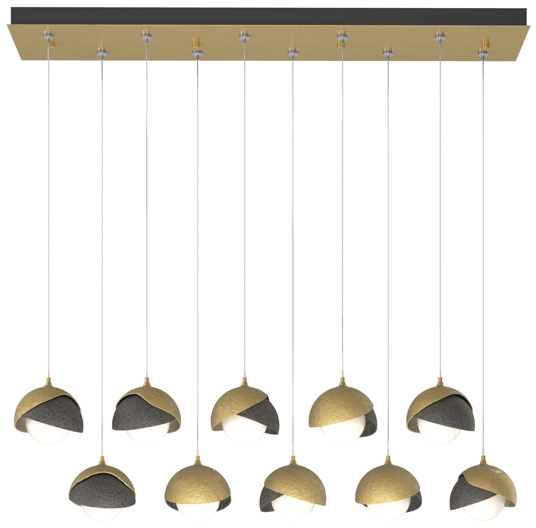 Brooklyn 10-Light Double Rectangular Pendant Brass Iron Opal Made to Order