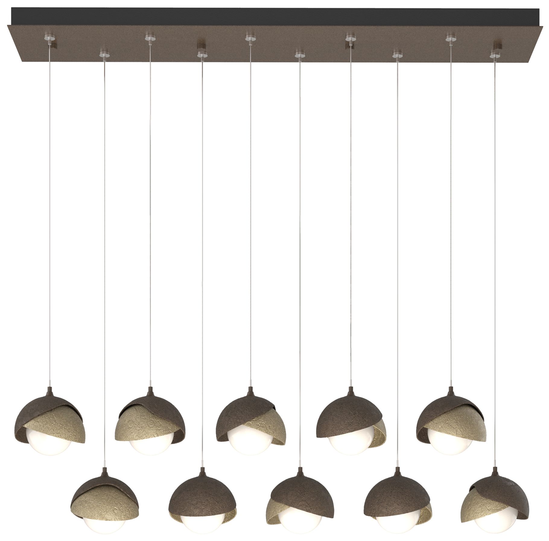 Brooklyn 10-Light Double Rectangular Pendant Bronze Gold Opal Made to Order