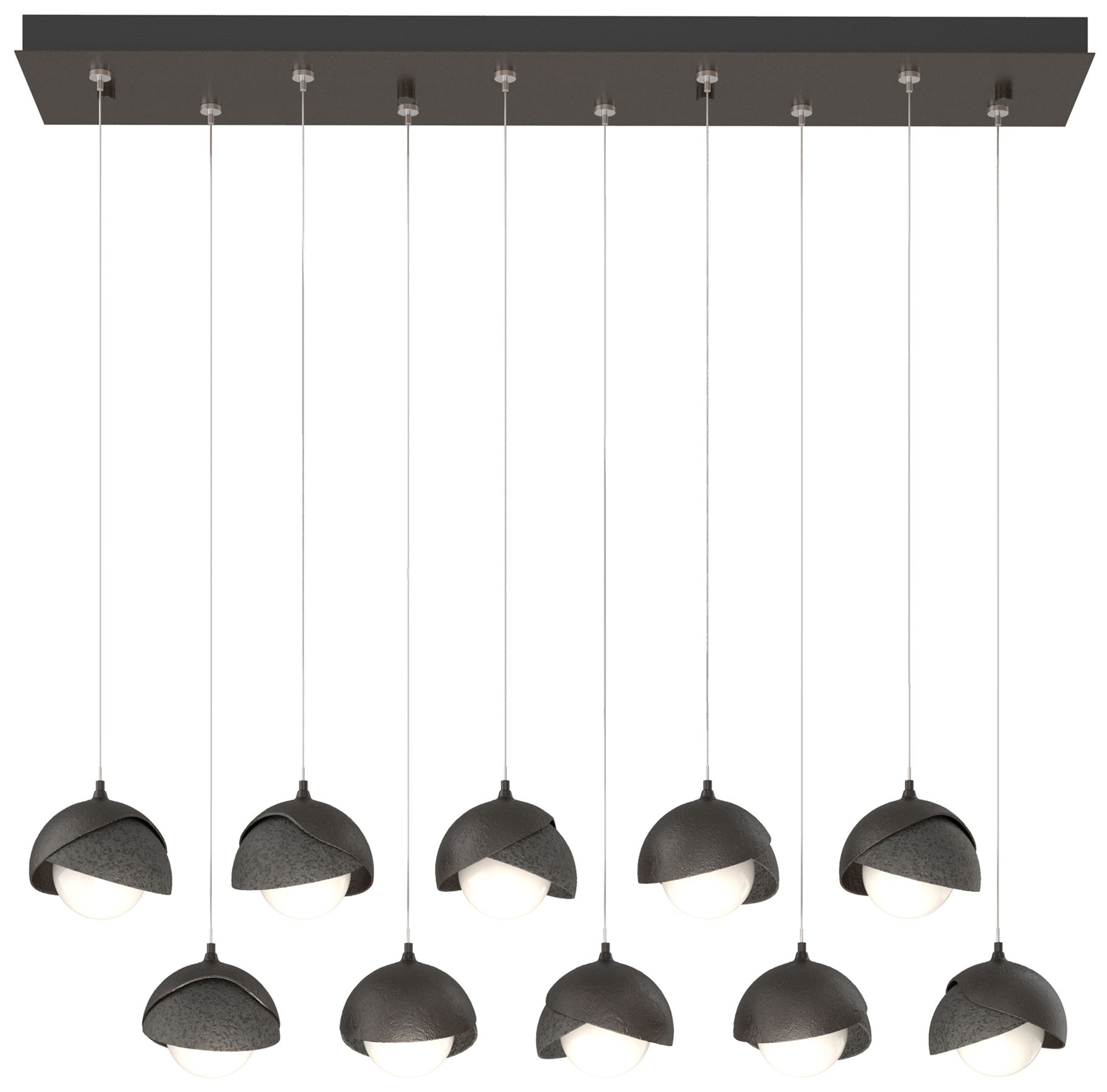 Brooklyn 10-Light Double Rectangular Pendant Bronze Iron Opal Made to Order