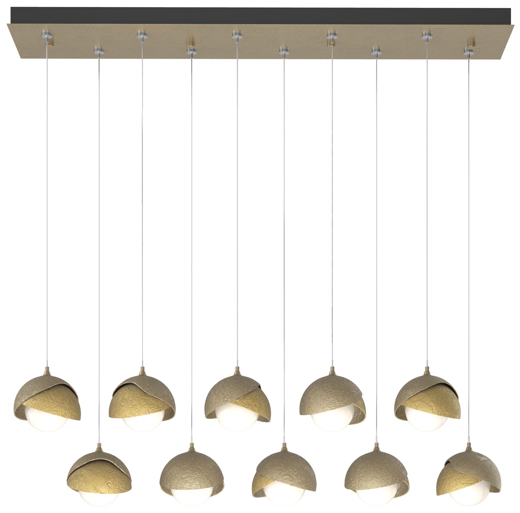 Brooklyn 10-Light Double Rectangular Pendant Gold Brass Opal Made to Order