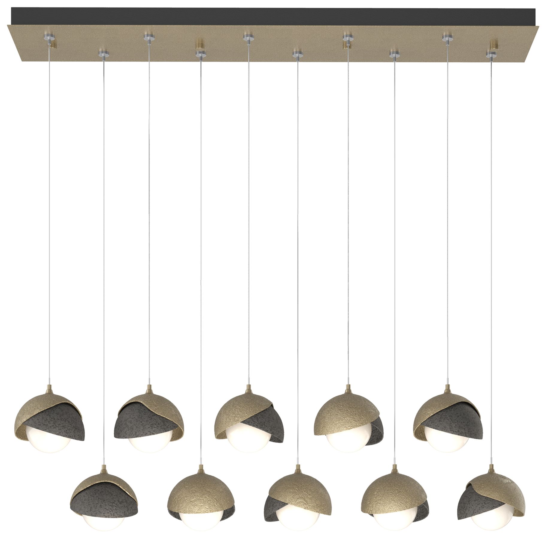 Brooklyn 10-Light Double Rectangular Pendant Gold Iron Opal Made to Order