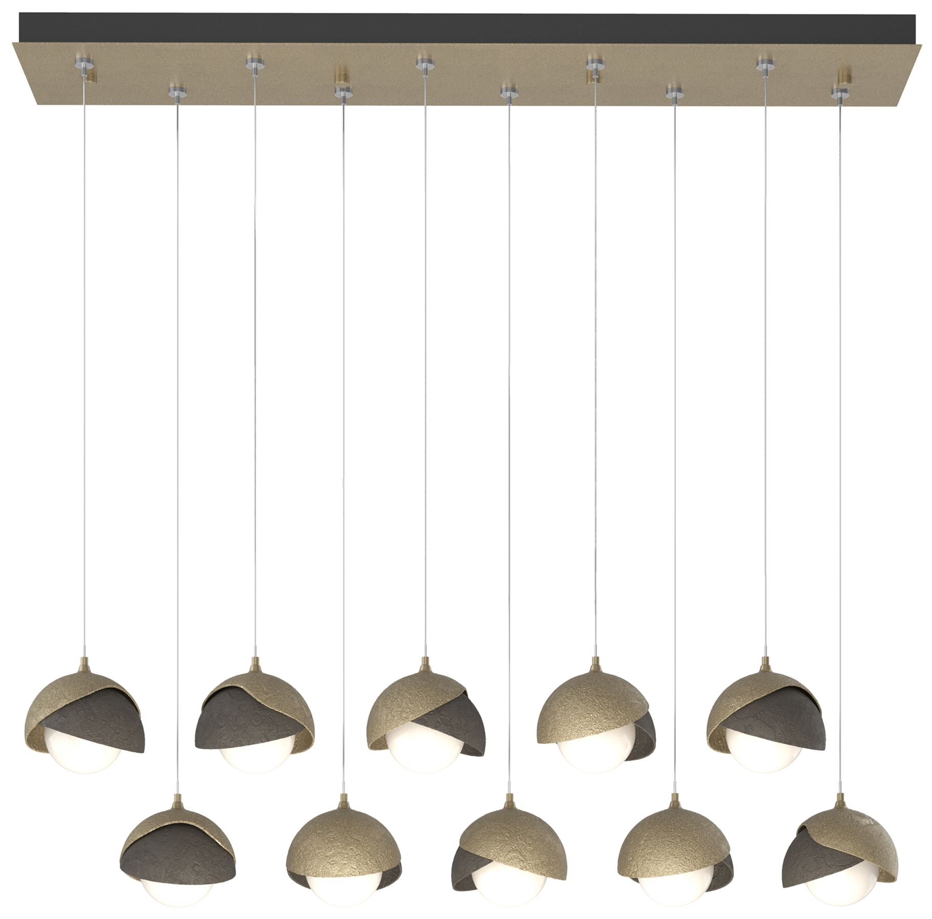 Brooklyn 10-Light Double Rectangular Pendant Gold Smoke Opal Made to Order
