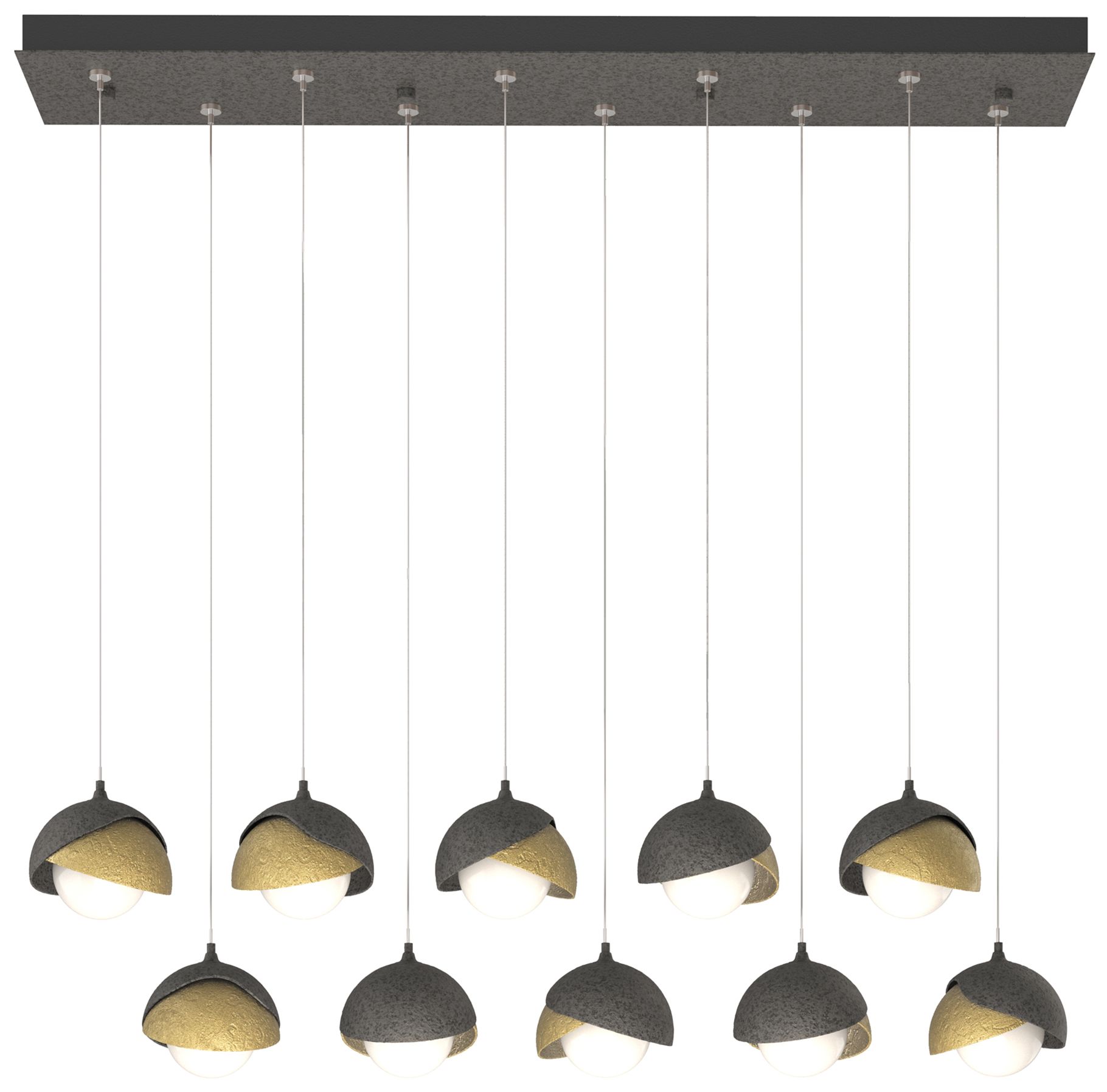 Brooklyn 10-Light Double Rectangular Pendant Iron Brass Opal Made to Order