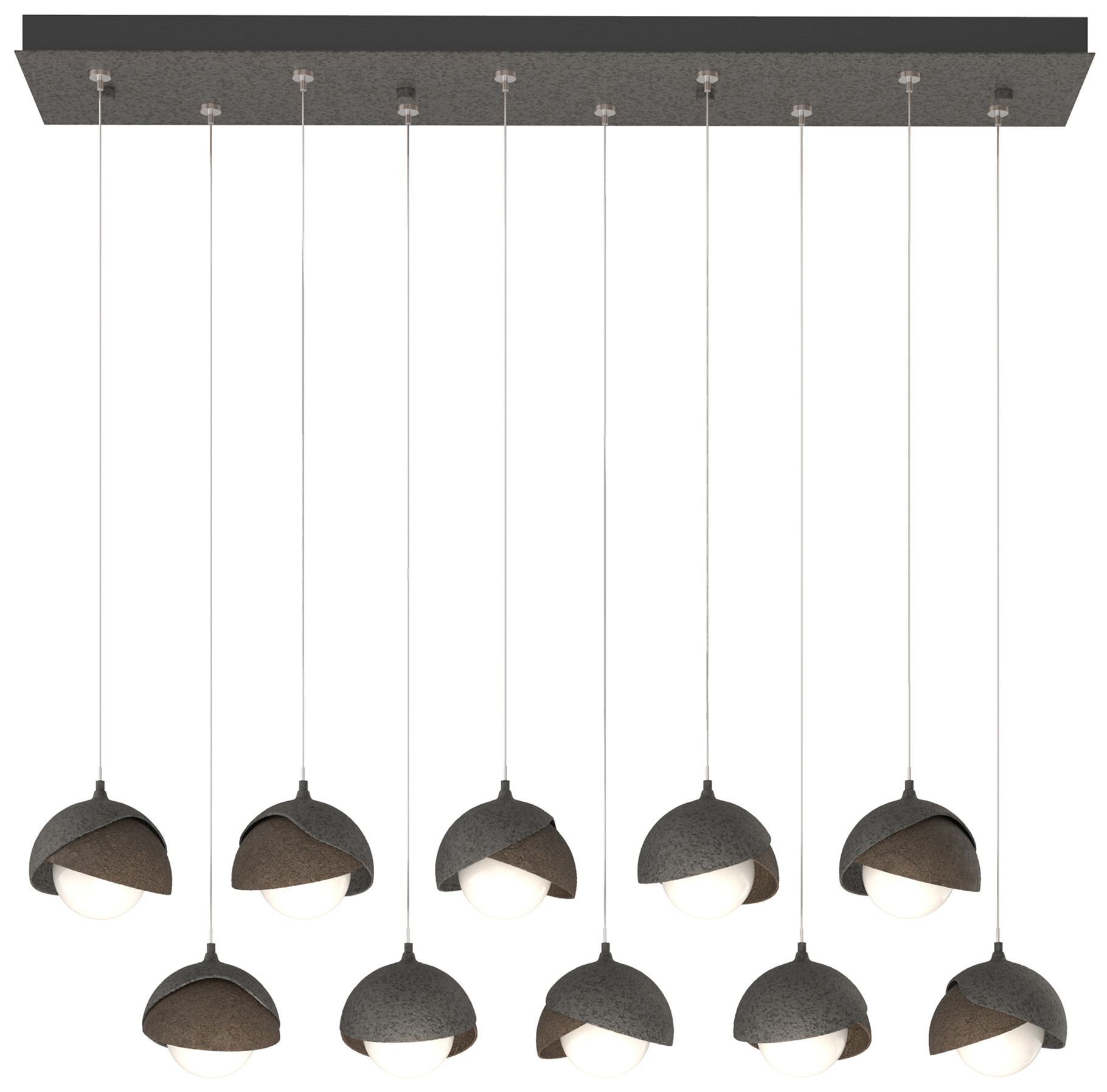 Brooklyn 10-Light Double Rectangular Pendant Iron Bronze Opal Made to Order