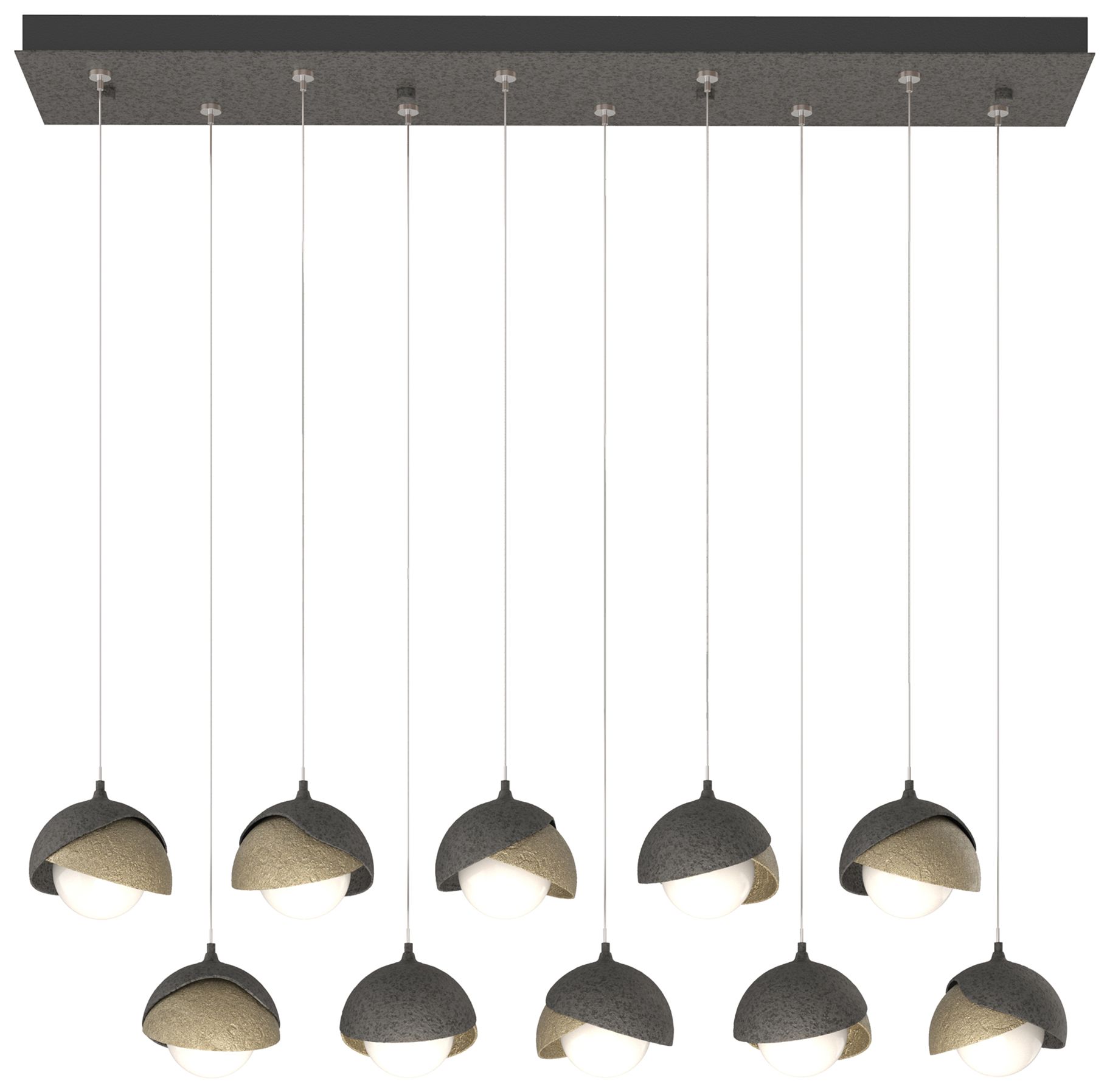 Brooklyn 10-Light Double Rectangular Pendant Iron Gold Opal Made to Order