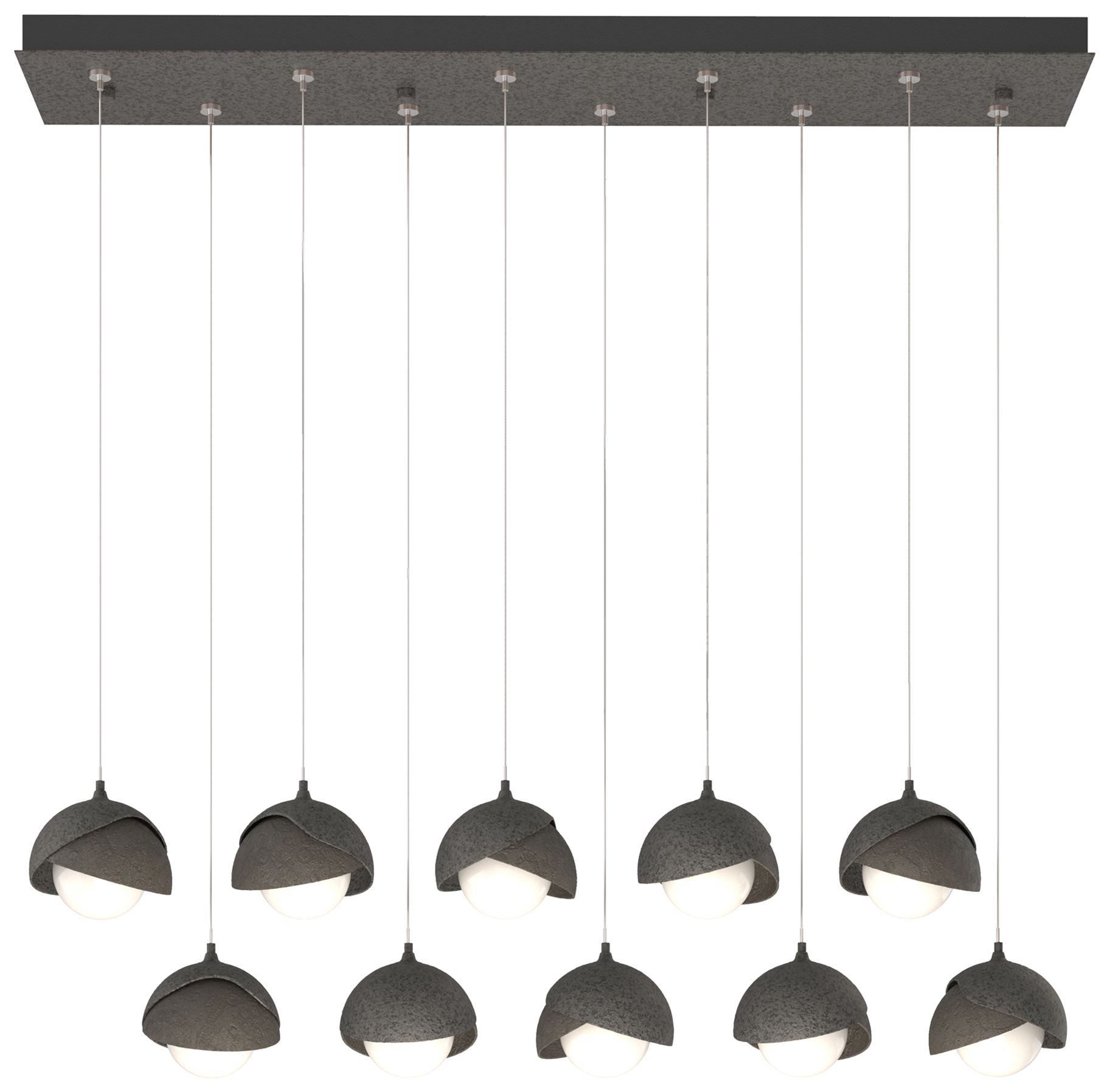 Brooklyn 10-Light Double Rectangular Pendant Iron Smoke Opal Made to Order