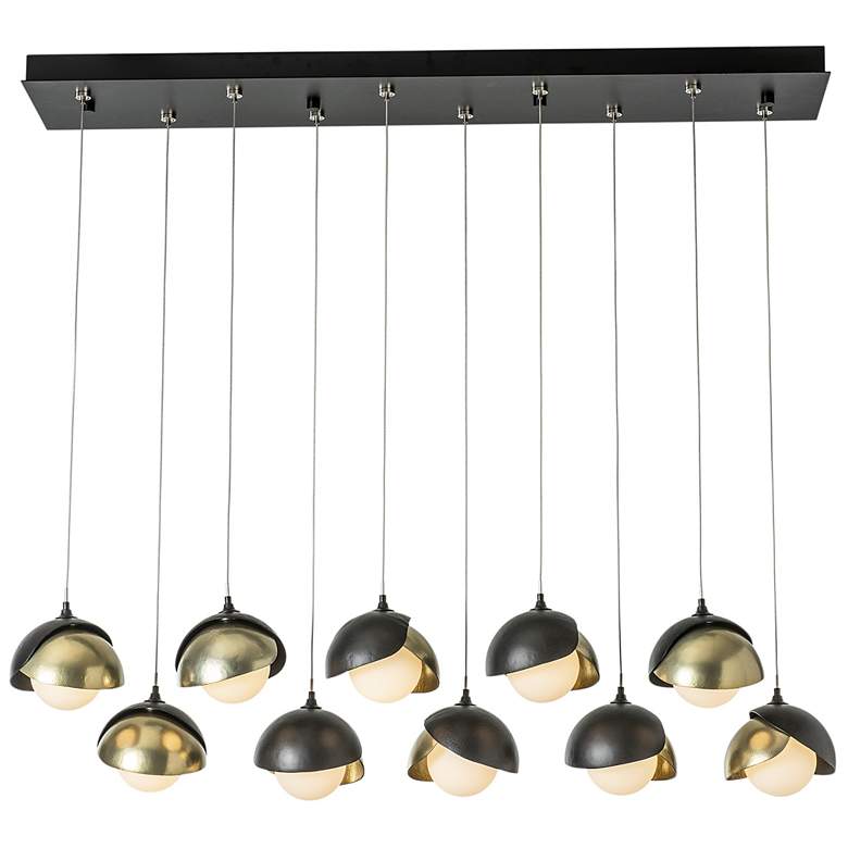 Image 1 Brooklyn 10-Light Double Shade Pendant - Black - Brass - Opal - Standard