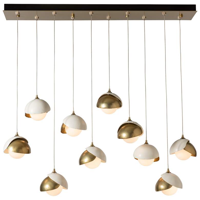 Image 1 Brooklyn 10-Light Double Shade Pendant - Brass - White Accent - Opal Glass