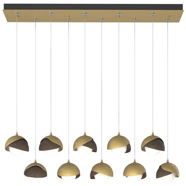 Image 1 Brooklyn 10-Light Double Shade Rectangular Pendant - Brass - Bronze - Opal