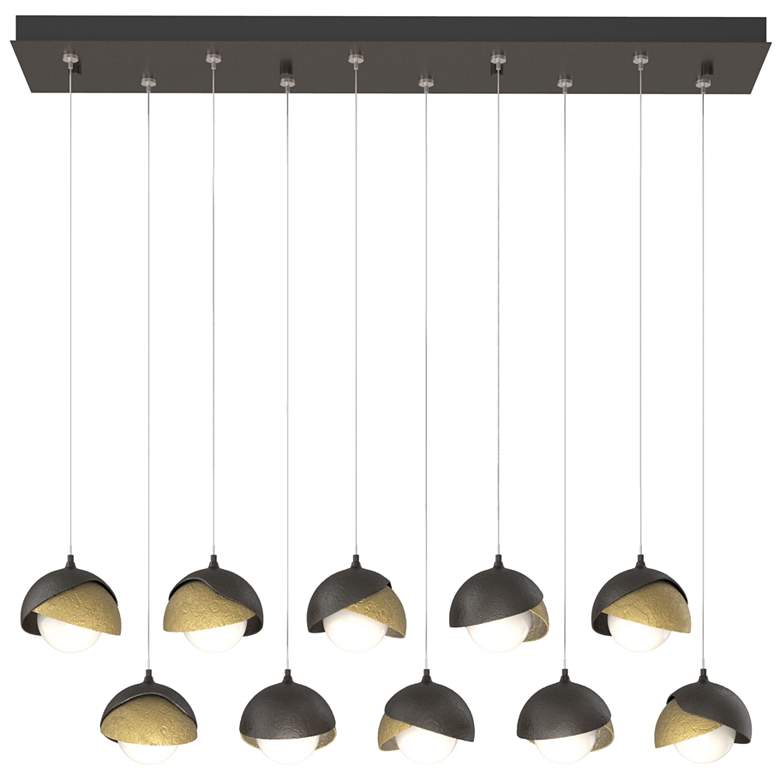 Image 1 Brooklyn 10-Light Double Shade Rectangular Pendant - Bronze - Brass - Opal