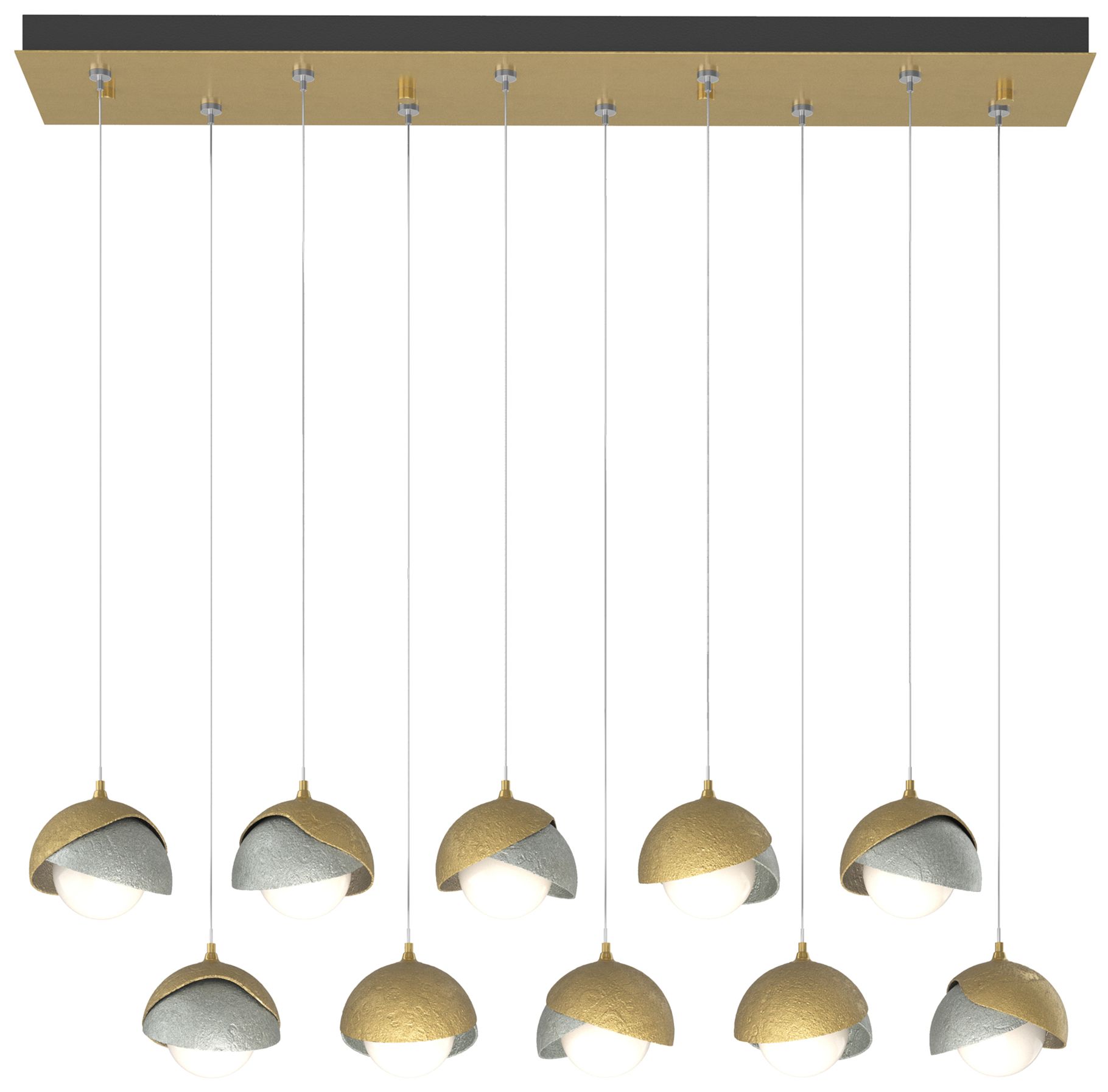 Brooklyn 10-Light Rectangular Pendant Brass Platinum Opal Made to Order