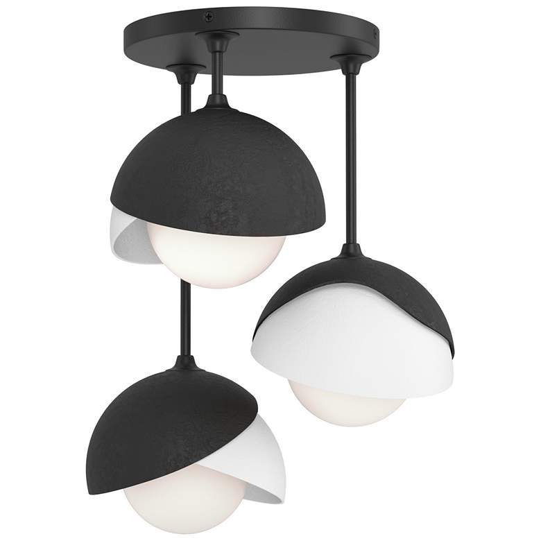 Image 1 Brooklyn 12"W 3-Light White Accented Black Semi Flush w/ Opal Double S
