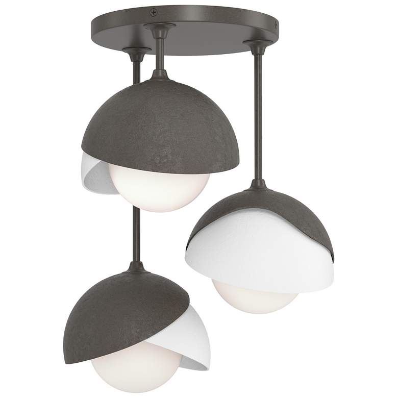 Image 1 Brooklyn 12"W 3-Light White Accented Dark Smoke Double Shade Semi Flus
