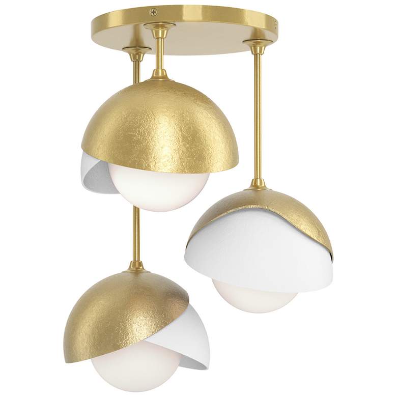 Image 1 Brooklyn 12"W 3-Light White Accented Modern Brass Double Shade Semi Fl