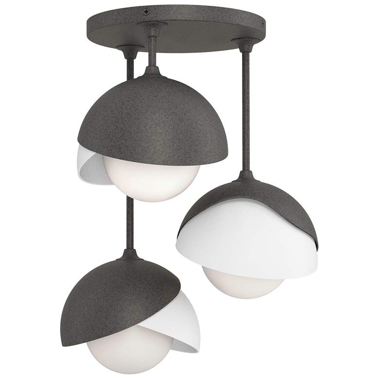 Image 1 Brooklyn 12"W 3-Light White Accented Natural Iron Double Shade Semi Fl