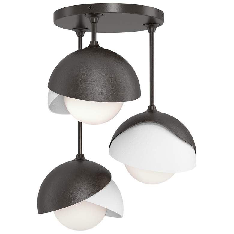 Image 1 Brooklyn 12"W 3-Light White Accented Rubbed Bronze Double Shade Semi F