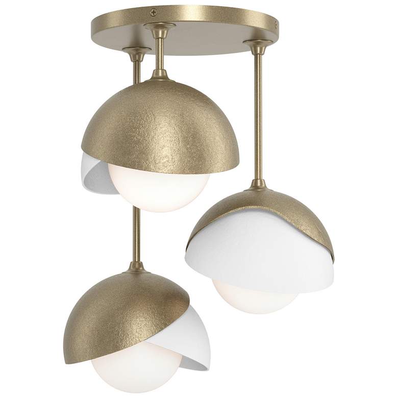 Image 1 Brooklyn 12 inchW 3-Light White Accented Soft Gold Opal Double Shade Semi 