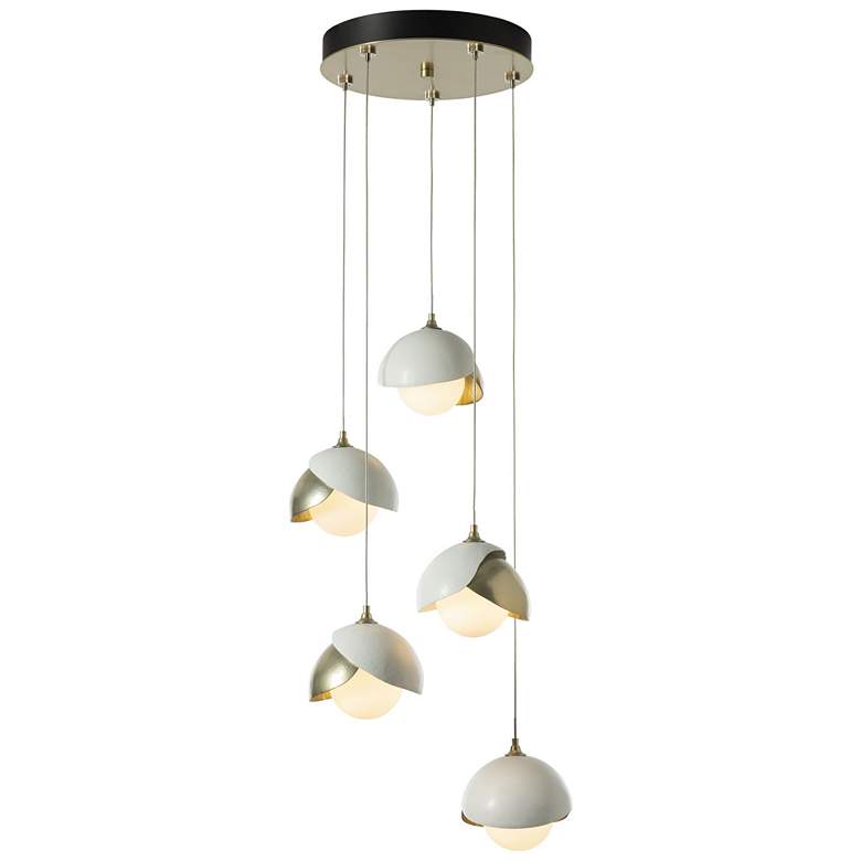 Image 1 Brooklyn 16" Wide Double Shade 5-Light Modern Brass Pendant W/ Opal Gl