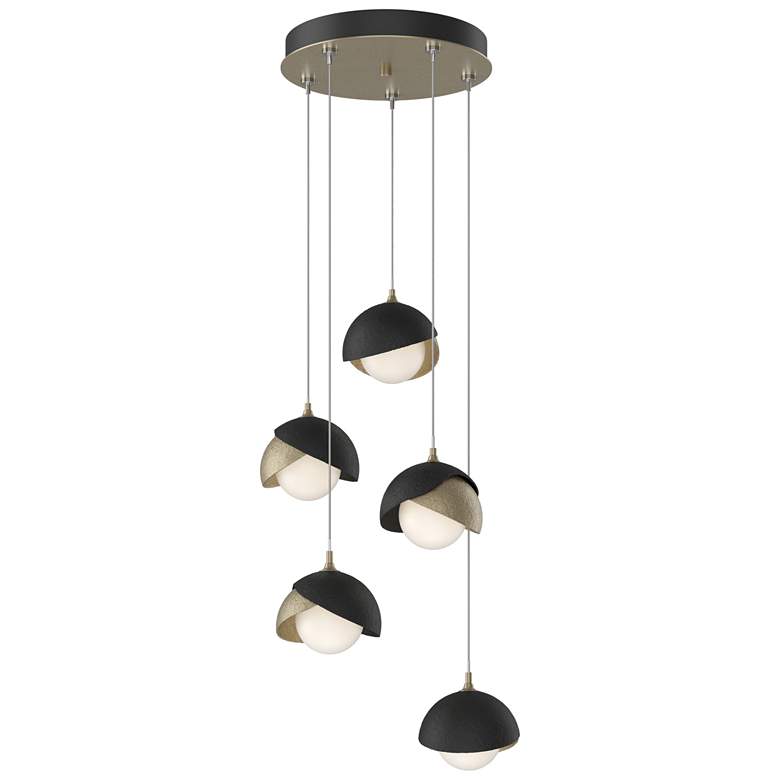 Image 1 Brooklyn 16"W 5-Light Black Accented Gold Standard Double Shade Pendan