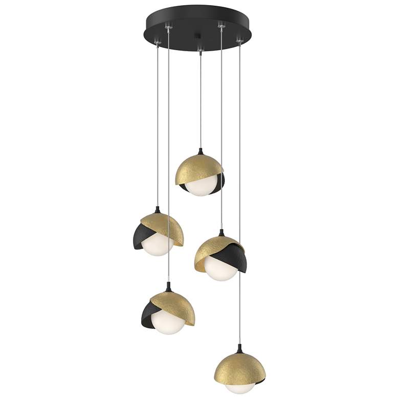 Image 1 Brooklyn 16"W 5-Light Brass Accented Black Standard Double Shade Penda