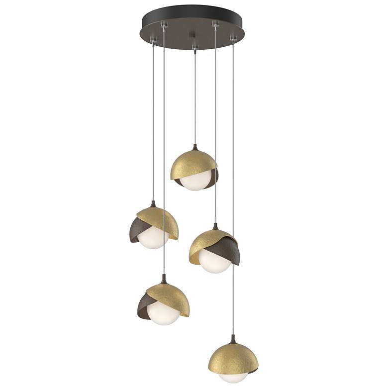 Image 1 Brooklyn 16 inchW 5-Light Brass Accented Bronze Long Double Shade Pendant