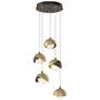 Brooklyn 16"W 5-Light Brass Accented Bronze Long Double Shade Pendant