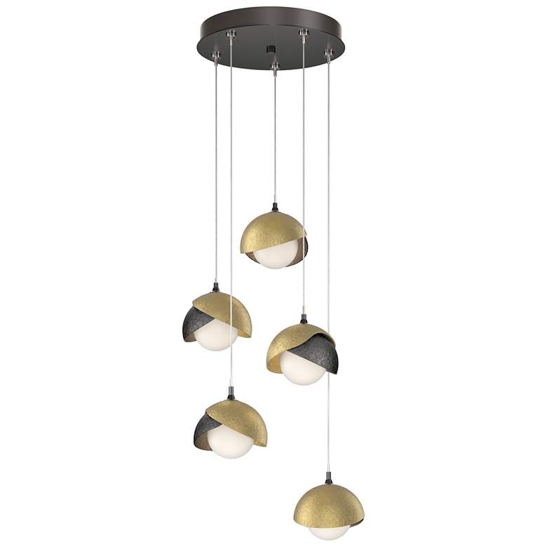 Image 1 Brooklyn 16"W 5-Light Brass Accented Ink Standard Double Shade Pendant