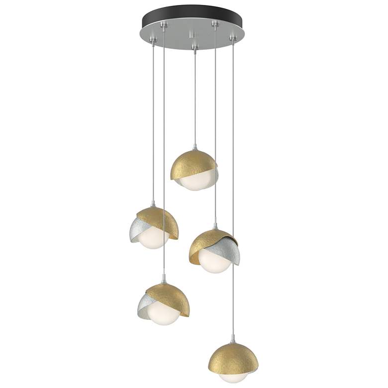 Image 1 Brooklyn 16"W 5-Light Brass Accented Platinum Standard Double Shade Pe