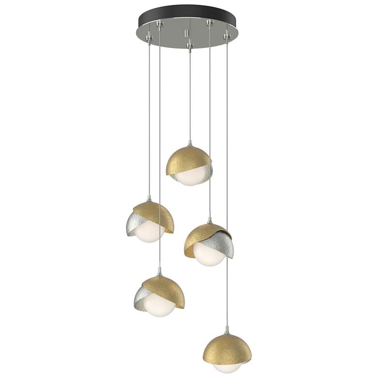 Image 1 Brooklyn 16"W 5-Light Brass Accented Sterling Long Double Shade Pendan