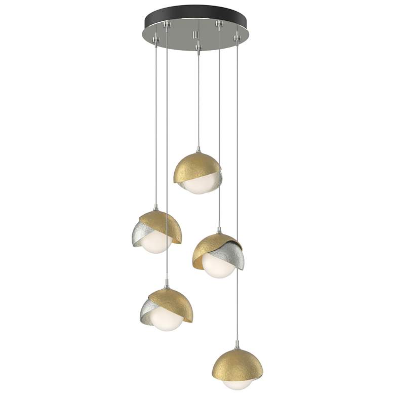 Image 1 Brooklyn 16"W 5-Light Brass Accented Sterling Standard Double Shade Pe