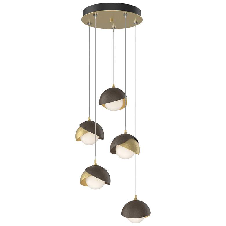 Image 1 Brooklyn 16"W 5-Light Bronze Accented Brass Long Double Shade Pendant