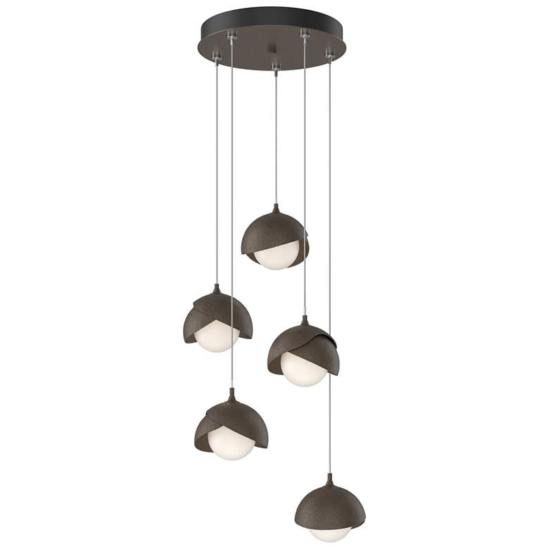 Image 1 Brooklyn 16 inchW 5-Light Bronze Accented Bronze Long Opal Double Shade Pe