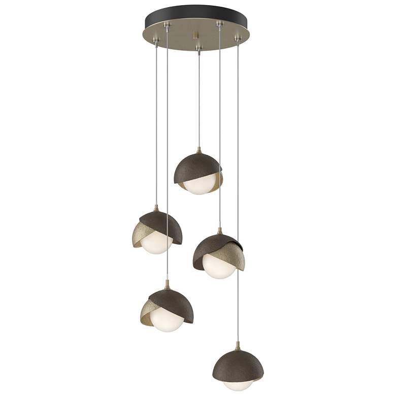 Image 1 Brooklyn 16 inchW 5-Light Bronze Accented Gold Standard Double Shade Penda