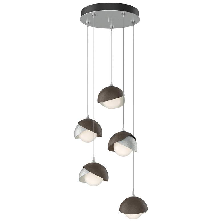 Image 1 Brooklyn 16 inchW 5-Light Bronze Accented Platinum Long Double Shade Penda