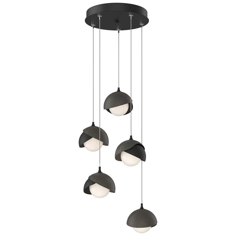 Image 1 Brooklyn 16 inchW 5-Light Dark Smoke Accented Black Long Double Shade Pend