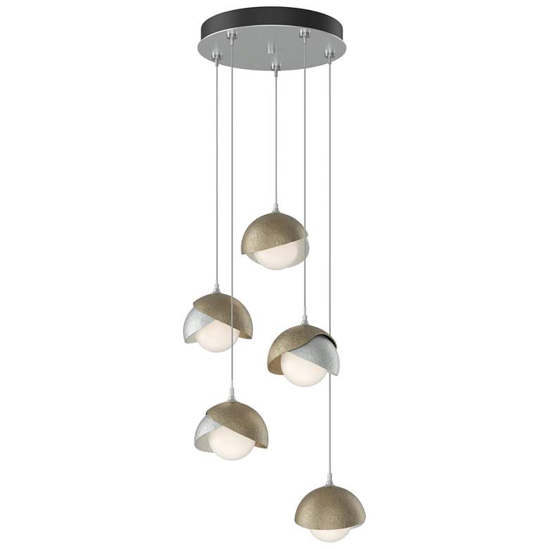 Image 1 Brooklyn 16"W 5-Light Gold Accented Platinum Long Double Shade Pendant