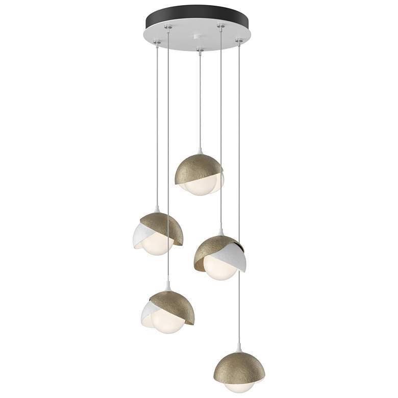 Image 1 Brooklyn 16 inchW 5-Light Gold Accented White Standard Double Shade Pendan