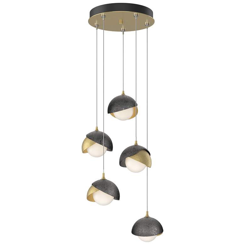 Image 1 Brooklyn 16"W 5-Light Ink Accented Brass Standard Double Shade Pendant