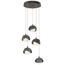Brooklyn 16"W 5-Light Ink Accented Bronze Long Pendant w/ Opal Double