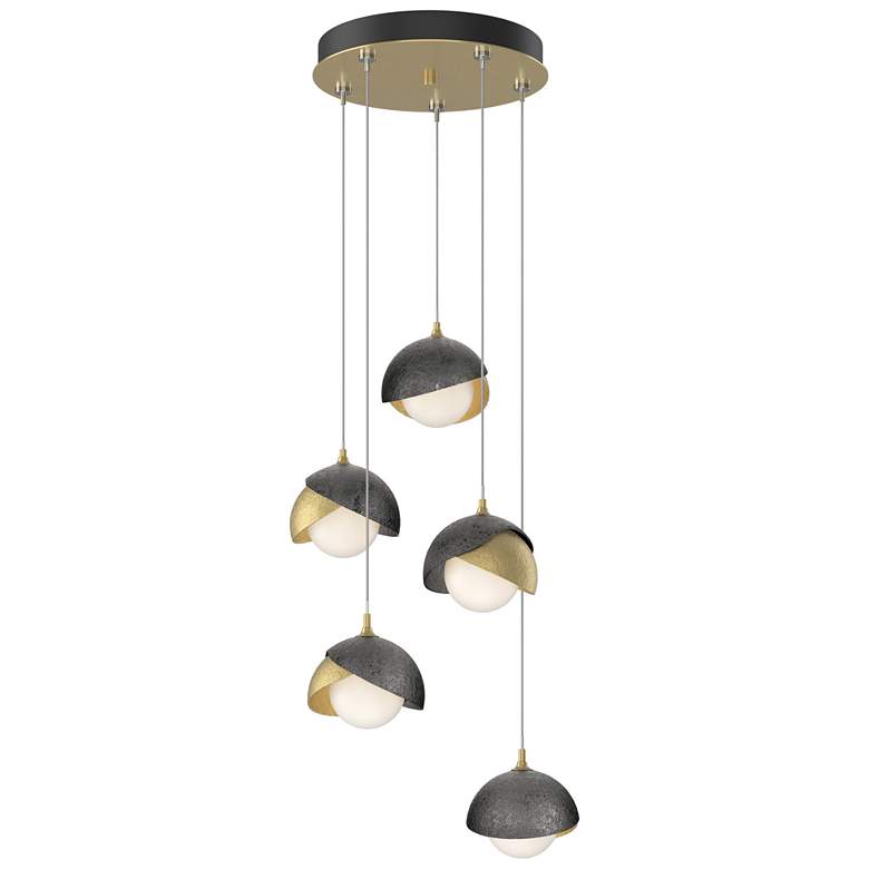 Image 1 Brooklyn 16"W 5-Light Ink Accented Modern Brass Long Double Shade Pend