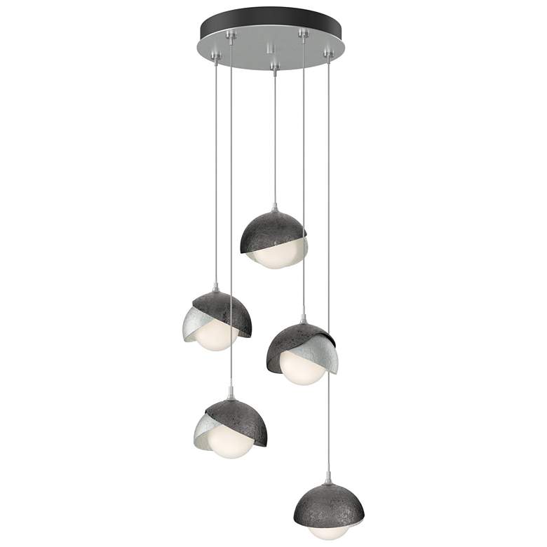 Image 1 Brooklyn 16"W 5-Light Ink Accented Platinum Long Double Shade Pendant