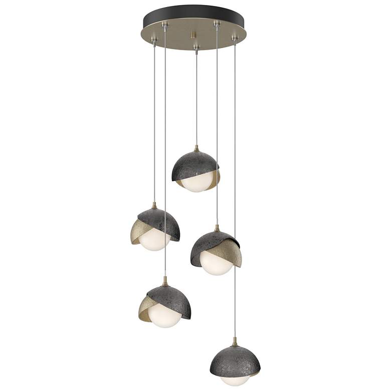 Image 1 Brooklyn 16"W 5-Light Ink Accented Soft Gold Long Opal Double Shade Pe