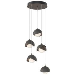 Brooklyn 16"W 5-Light Iron Accented Bronze Long Double Shade Pendant