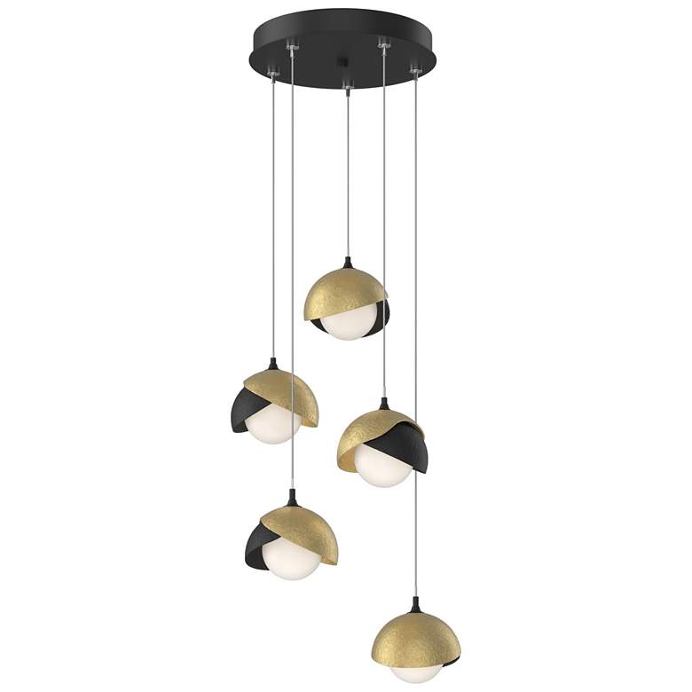 Image 1 Brooklyn 16 inchW 5-Light Modern Brass Accented Black Long Double Shade Pe