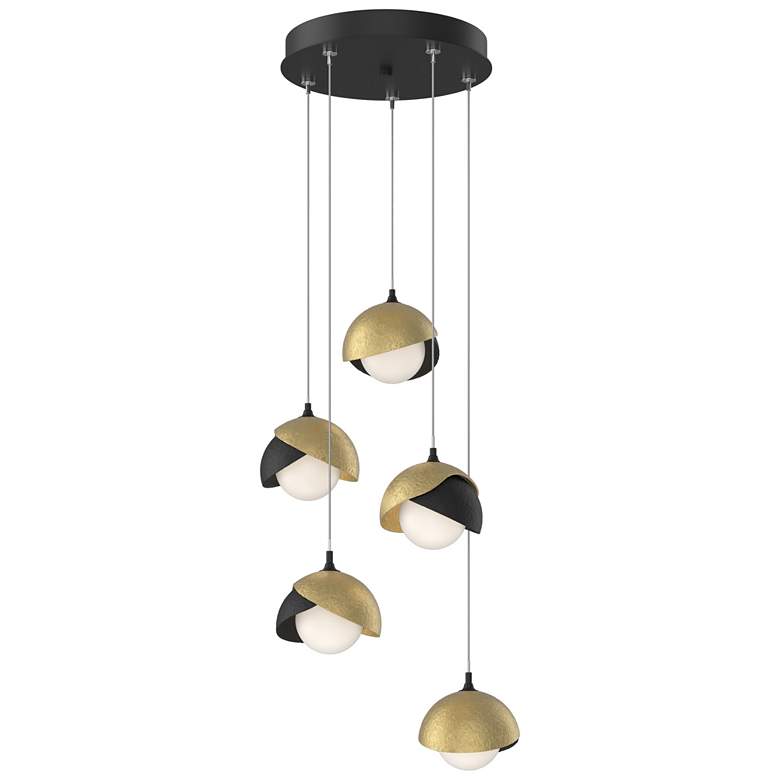 Image 1 Brooklyn 16"W 5-Light Modern Brass Accented Black Long Double Shade Pe