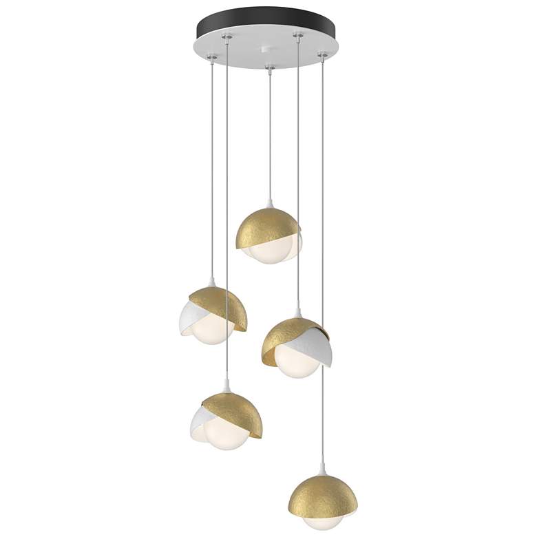 Image 1 Brooklyn 16"W 5-Light Modern Brass Accented White Long Double Shade Pe
