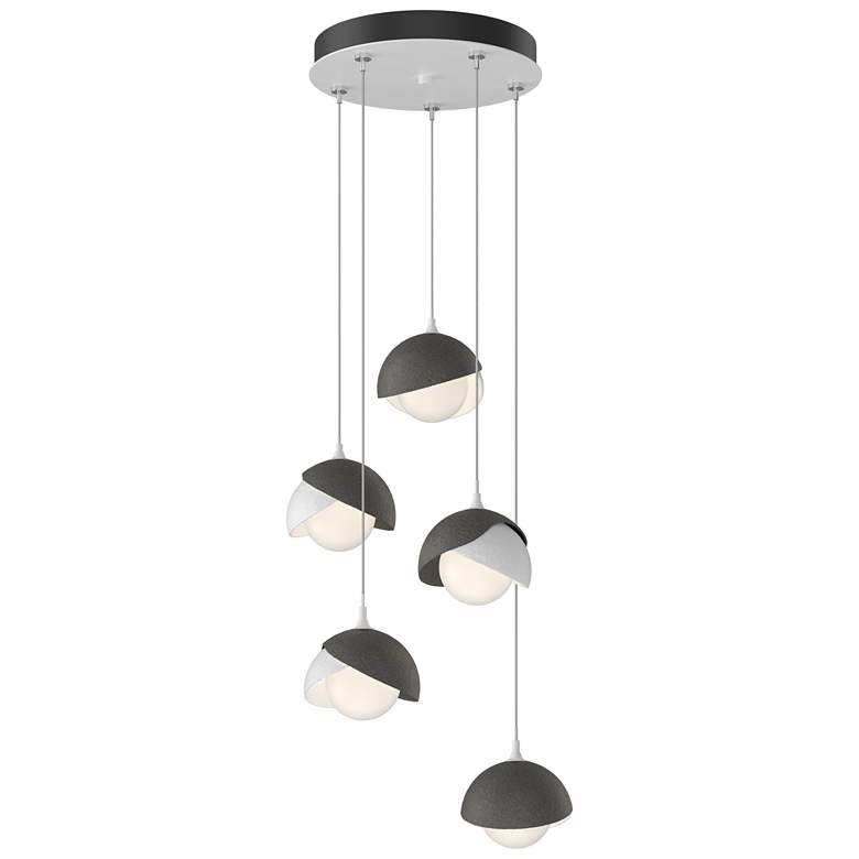 Image 1 Brooklyn 16"W 5-Light Natural Iron Accented White Long Double Shade Pe