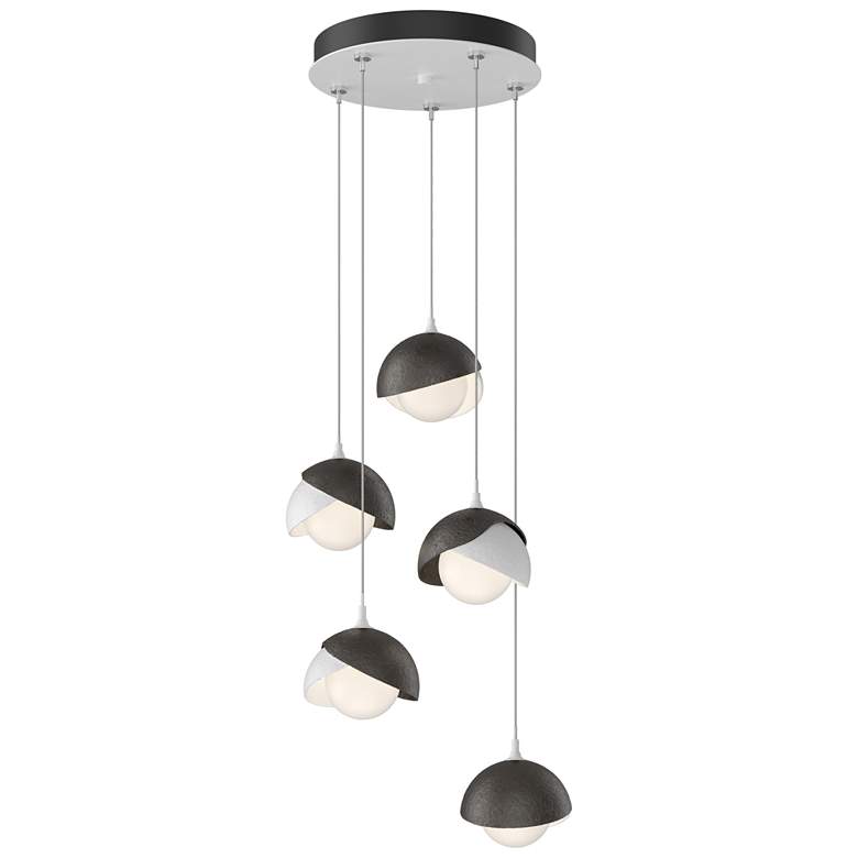 Image 1 Brooklyn 16"W 5-Light Oiled Bronze Accented White Double Shade Pendant