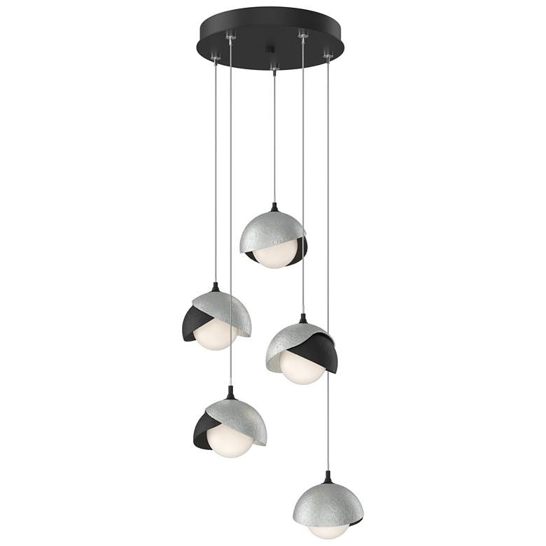 Image 1 Brooklyn 16 inchW 5-Light Platinum Accented Black Long Double Shade Pendan